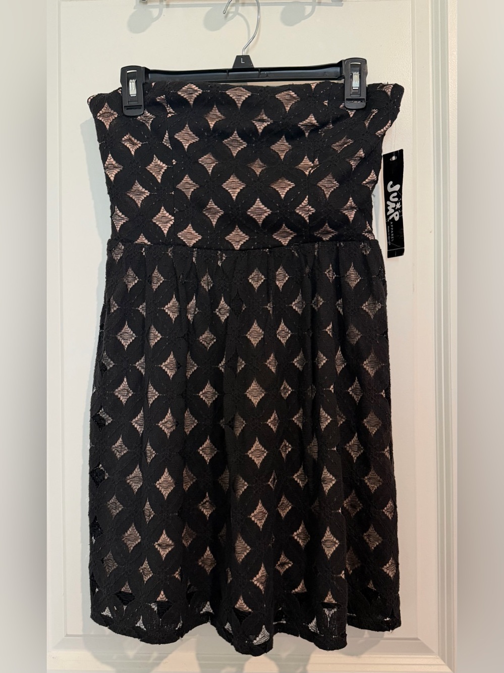 Jump Strapless Black Lace Mini with Blush Underlay